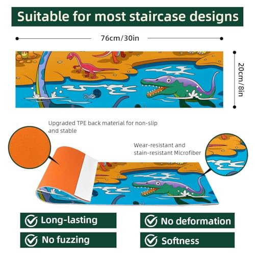 Alfombrillas de escalera antideslizantes con diseño de dinosaurios para peldaños de interior 5
