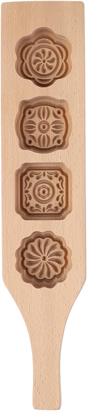 Moon Cake Mold, 4 Flower Shap Baking Mold Making Mung Bean Cake Ice Skin Tools Wood Pastry Tools for Chocolate Pans Decoration (No. 1 flower four consecutive model)