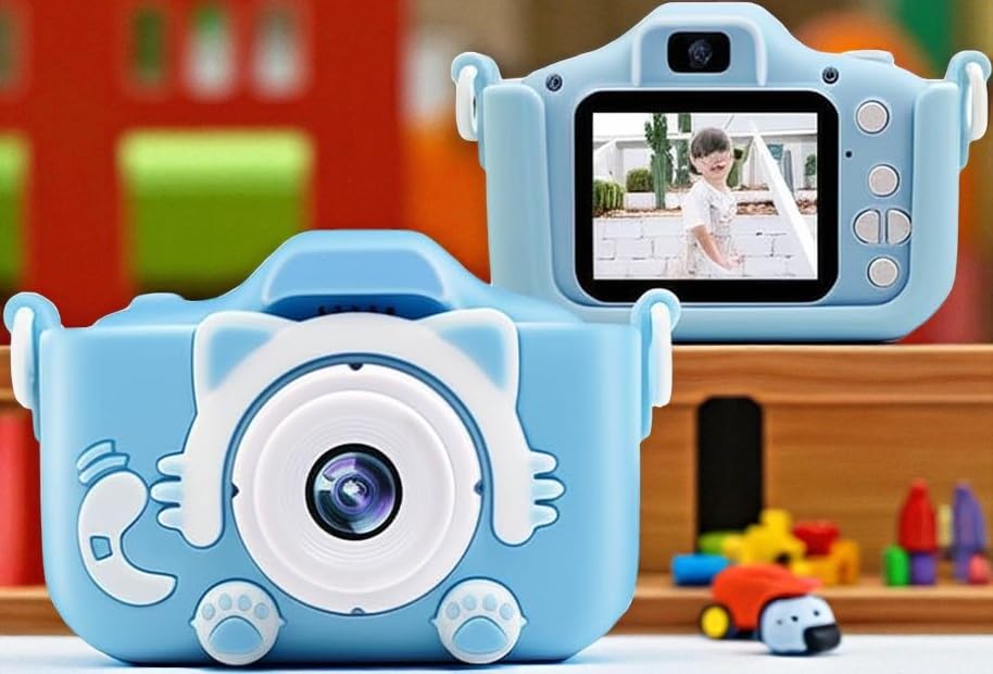 Câmera Digital Infantil Portátil 20MP 1080P HD Câmera de Vídeo Filmadora Câmera Selfie recarregável fofa com Tela de 1,9 Polegadas e Jogos de Suporte Fotografia (GATINHO AZUL)