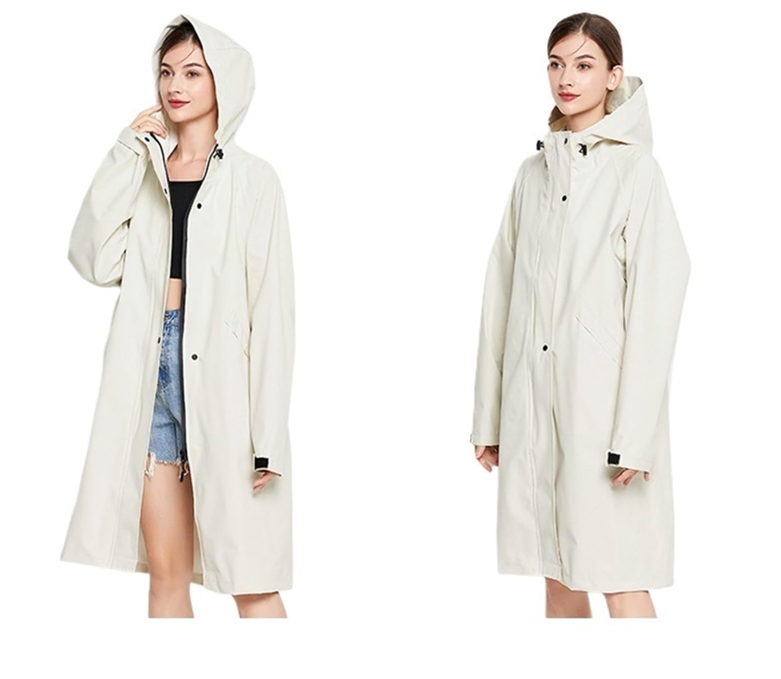Poncho impermeable Chaqueta impermeable ligera for mujer, larga, con bolsillo y cremallera