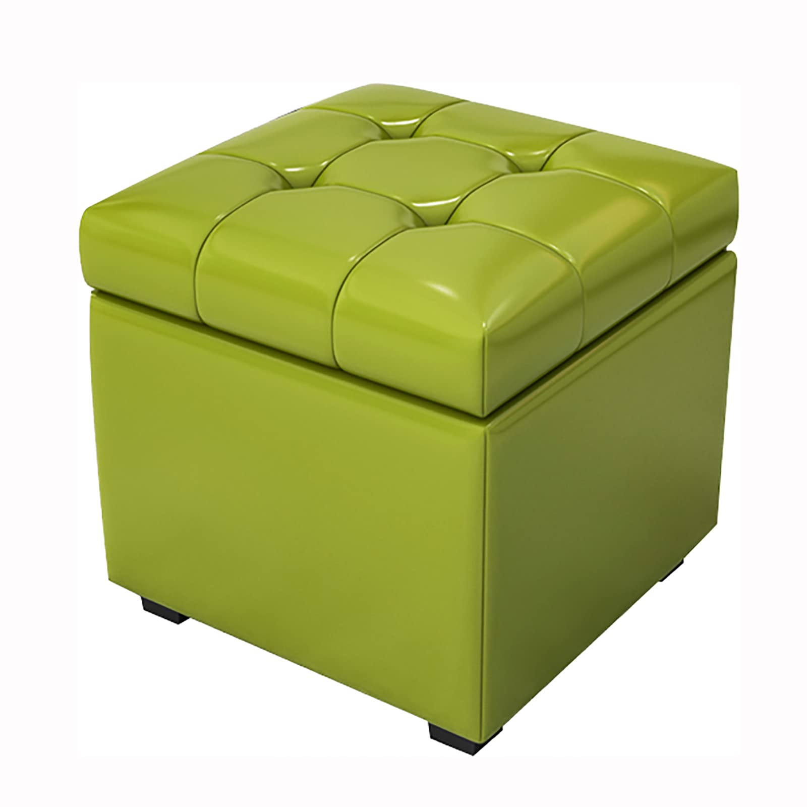 Rangement repose-pieds en cuir vert tabouret cube moderne 42cm