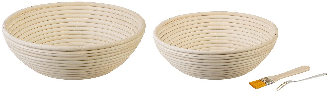 Rosenstein & Söhne Brot Backen Zubehör: 4er-Set Gärkörbe, Ø 25 & 30 cm, Abdecktücher, Gabel, Reinigungspinsel (Brotbackschale, Korb-Schale, Topf)