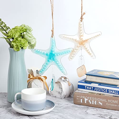GORGECRAFT 1 Set 2 Styles Sea Star Ornaments 13×5.5" Sea Glass Starfish Hanging Decoration Christmas Tree Decor Sea Life Nautical Home Beach Wall Art Decor Coastal Christmas Decorations for Bathroom - Image 4