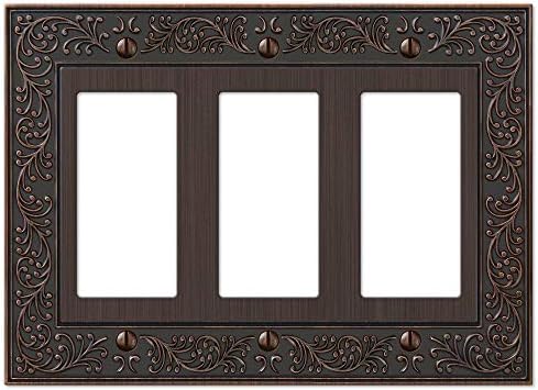 Amerelle 43RRRVB English Garden Wallplate, 3 Rocker, Aged Bronze
