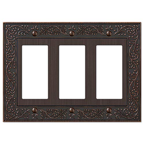Image of Amerelle 43RRRVB English Garden Wallplate, 3 Rocker, Cast Metal, Aged Bronze, 1-Pack
