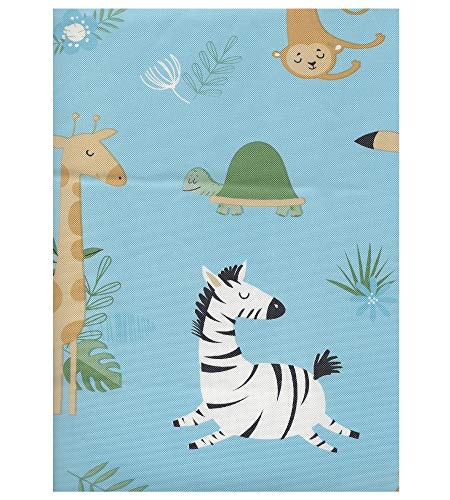 Newbridge Jungle Animal Fun Flannel Back Vinyl Childrens Tablecloth - Adorable Giraffes, Zebras, Elephants Wipe Clean Easy Care Juvenile Tablecloth, 52 Inch X 70 Inch Oblong #TOP2