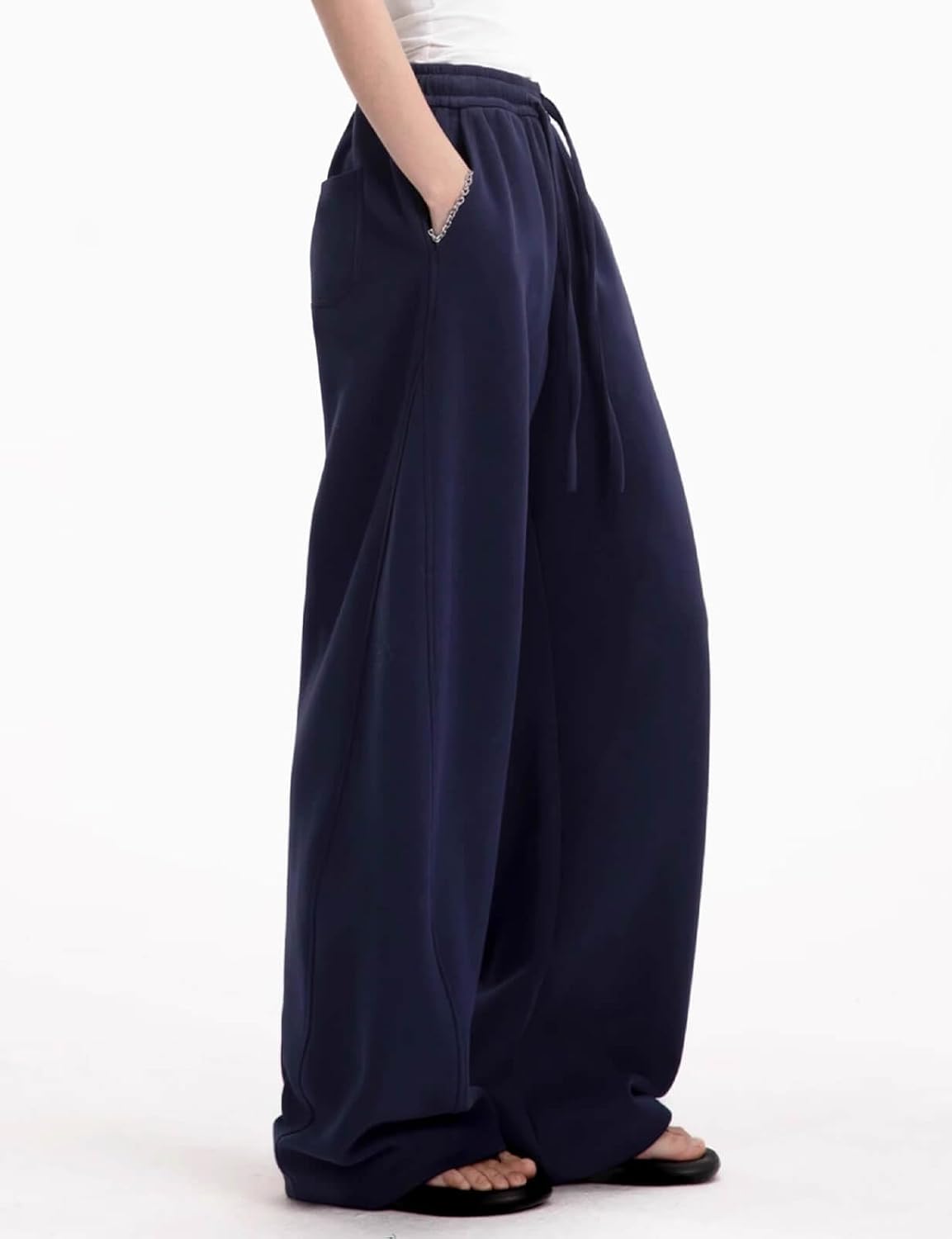 Womens Barrel Sweatpants Fleece Lined Wide Leg Sweat Pants Cotton Elastic Waisted Trousers with Pockets - Image 4