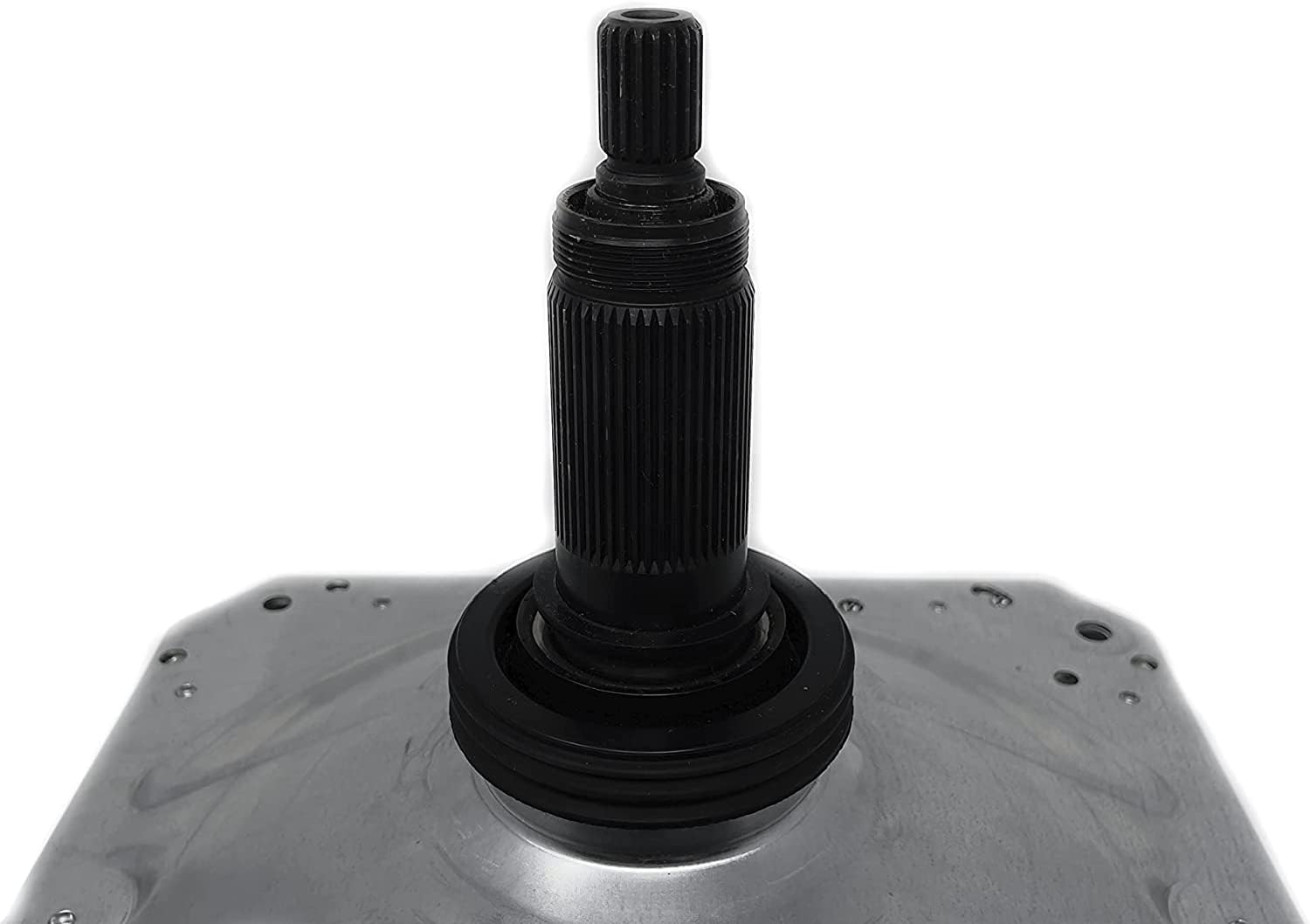 Close-up view of the splined shaft of the W11393685 washer gearcase.