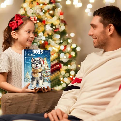 Arroopu Adventskalender mit Hunde-Motiv - 2D Flach Wiederverwendbar Saisonal,24-Tägiger Adventskalender Mit Anhängern In Hundemotiv,Für Familien Freunde Erwachsene Haustierliebhaber Bäume Fenster Und
