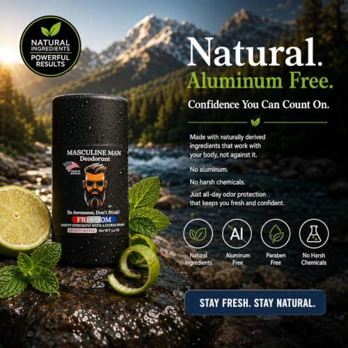 Image of Deodorant for Men - Aluminum Free Mens Deodorant - Natural Deodorants - Sweat Protection for Underarm - Stain-Free Stick Deodorants - Made in USA, 3.2oz (Pack of 2, Freedom)