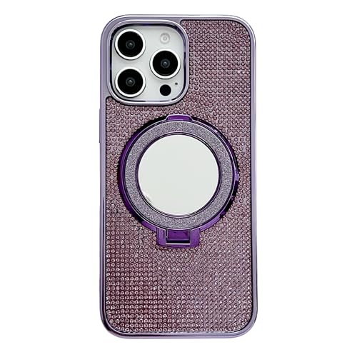 Coque iPhone 16 Pro violette miroir paillettes avec support magnétique MagSafe