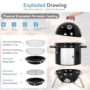 GREEN PARTY 18 Vertical Charcoal Smoker Grill Bullet Water Smoker Barbeque Grill Outdoor BBQ Smokers Portable Meat Smoker Grill for Deck Patio Backyard Balcony Parties