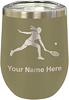 Vista 9 de LaserGram Vaso de vino de acero inoxidable de doble pared, mujer jugadora de tenis, grabado personalizado incluido (negro)