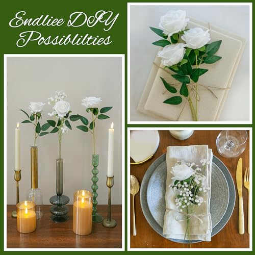 Image of HyeFlora 35 PCS Artificial White Roses with 15 PCS Fake Baby Breath Realistic Fake Flowers Bouquet with Stem for DIY Wedding Party Home Decoration Vase Tables Centerpieces Arrangements Gift for Her