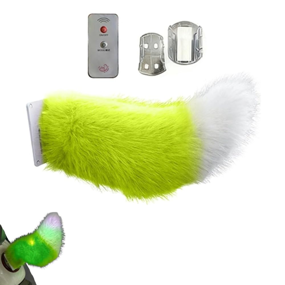 Animatronic Electric Tail for Car Decoration, Fuzzy Fox Tails with Colorful Lighting Remote Control, Rechargeable Auto Trunk Charm for RV Travel Motorcycle, Cosplay Accessory, Wagging Tail for Car