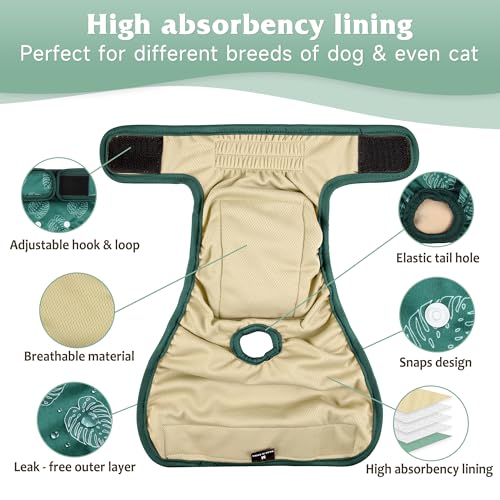 Image of Dog Diapers Female 5pcs,Reusable Dog Doggie Puppy Doggy Diapers Female, Period Panties in Heat, Leaf, XLarge