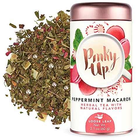Pinky Up Peppermint Macaron Loose Leaf Tea Herbal Tea, Caffeine Free, Naturally Low Calorie & Gluten Free 2.1 Ounce Tin, 25 Servings Cover