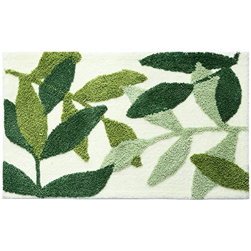 Hi Space Leaf Bath Mat Bath Rugs Non-Slip Plush Shaggy Bathroom Mat Boho Soft Fluffy Microfiber Machine Washable Absorbent Doormat, 20''X31'' Green Tropical Bamboo Leaf #TOP2