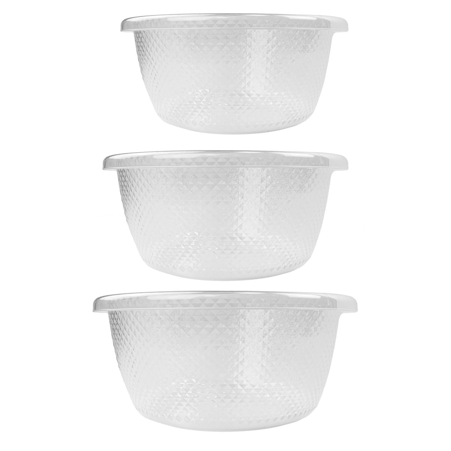 Rackhams Plastic Sapphire Round Salad Serving Mixing Bowls, Set Of 3, 3L, 6L, 9.5L - 1