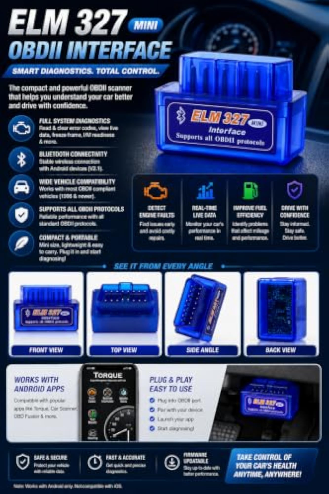 Mini Bluetooth OBD2 Scanner Car Diagnostic Tool
