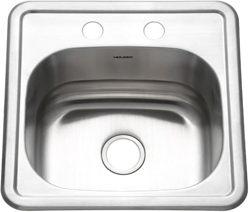 Miniatura 13 de Houzer Fregadero de barra y preparación de acero inoxidable para hospitalidad: fregadero de 2 agujeros de montaje superior de 15 pulgadas para bar