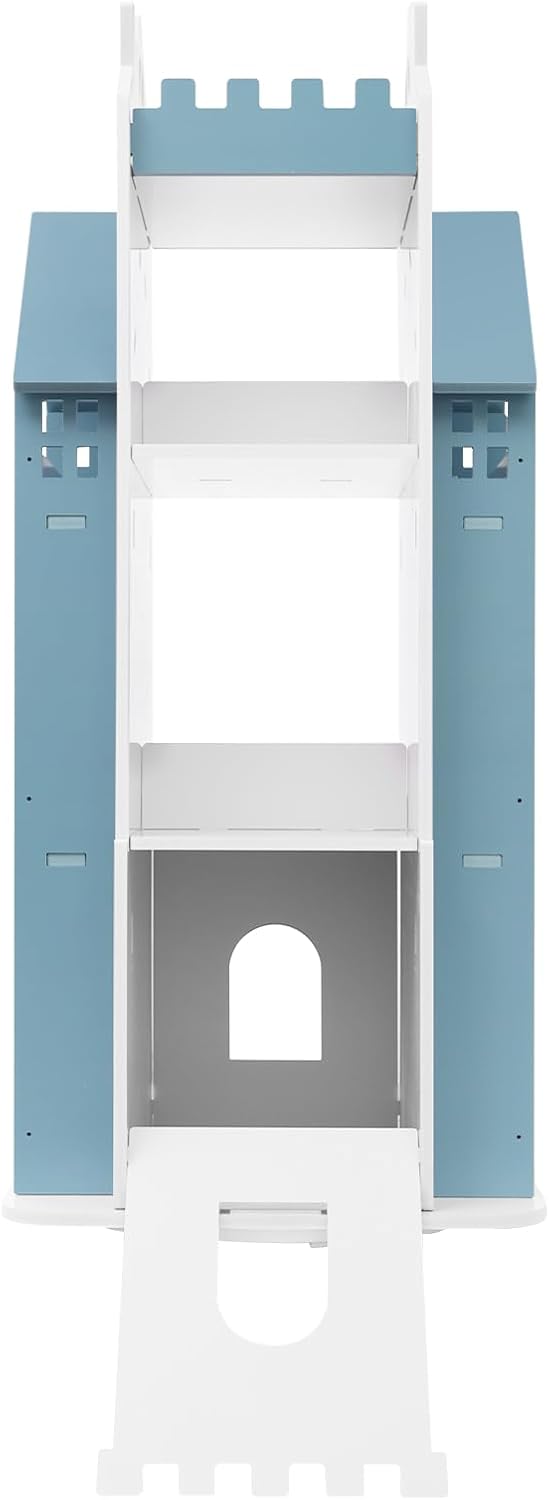3 Tier Rotating Castle Bookshelf,360° Spinning Creative Castle Bookcase,Floor Standing Book Storage Organizer for Children's Room (Blue)