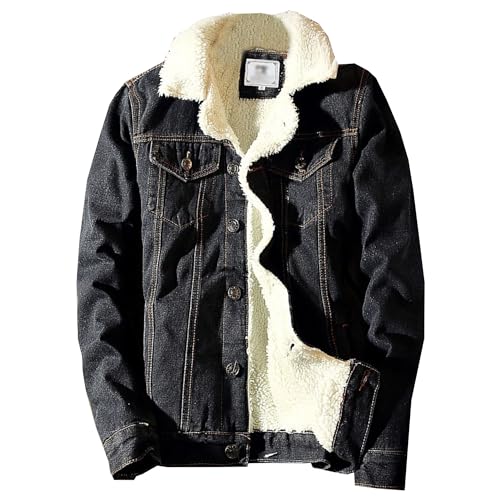 Manteau en jean Sherpa pour homme veste d'hiver doublée col revers chaud ZDJSWJ