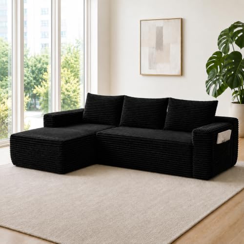Image of 96 inch Boneless Couch, Modular L-Shaped Cloud Sectional Sofa, Black