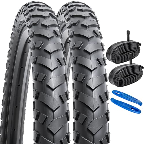 YunSCM 2本セット,26 2.0 タイヤ,26x2.0 自転車タイヤ + 26x1.75/2.25 チューブ 肉厚 米式バルブ32mm + タイヤレバ,Y-231