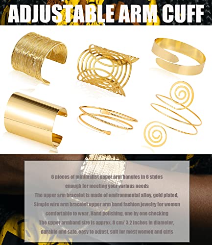 COLOYAN 6Pcs Gold Arm Cuff Set - Adjustable Minimalist Simple Coil Bangle Wide Wire Grooved Cuff Open Arm Band Bracelets for Women2