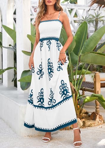 Image of PRETTYGARDEN Women's Summer Boho Maxi Dress Floral Sundresses | Spaghetti Strap, Sleeveless, Smocked Bodice, A-Line Long Flowy, Lightweight Soft, Wedding Guest Party, Beach Vacation Outfits