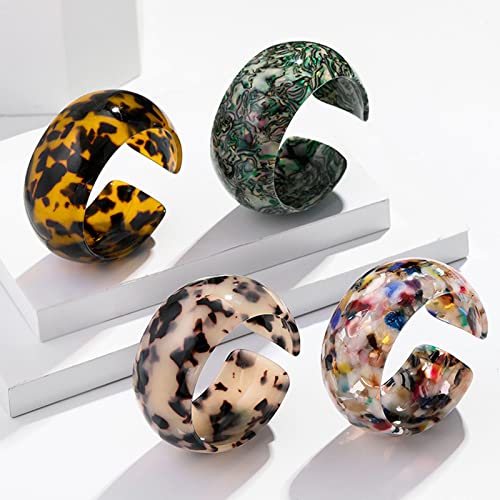 Colorful Lightweight Chunky Thick Acrylic Leopard Print Wrap Bracelets Vintage Acetic Acid Tortoise Shell Wide Open Resin Cuff Bangle Jewelry for Women Teens2