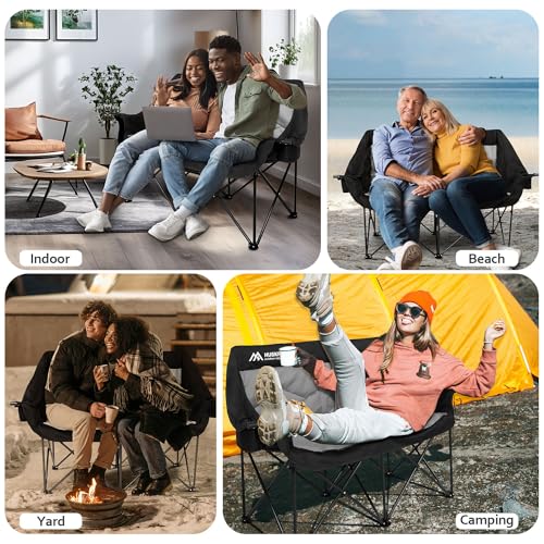 Huskfirm 2 Person Camping Chair Oversized Loveseat Camping Chair Double Camping Chairs for Adults Heavy Duty Camping Couch Black Outdoor Folding Chair Portable Patio Lawn Chair HF-LS-001 の商品画像 7