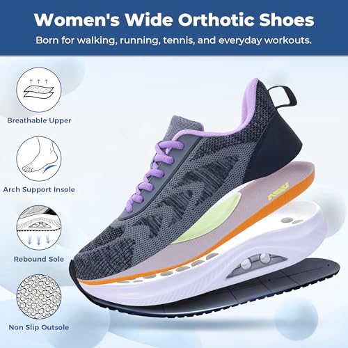 wide walking shoes women arch support orthotic plantar fasciitis sneaker wide toe arch support pain relief shock absorbing non slip breathable fit for walking work gyms daily wear