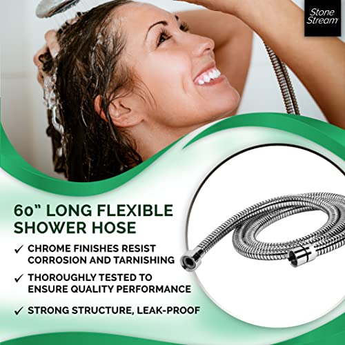 Original StoneStream Flexible 60-inch Shower Hose Replacement for Handheld Showerhead - Chrome, 150 centimeters - Image 3
