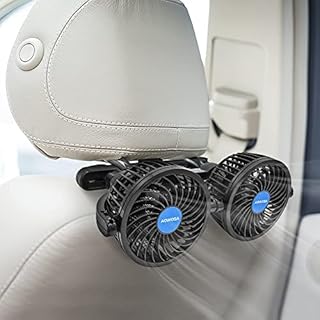 AOWOSA Car Fan for Backseat Auto 12V Electric Cooling Fan Portable Car Seat Headrest Fan for Sedan SUV RV Boat, with 360° Rotatable Dual Head, Stepless Speed Regulation, Cigarette Lighter Plug