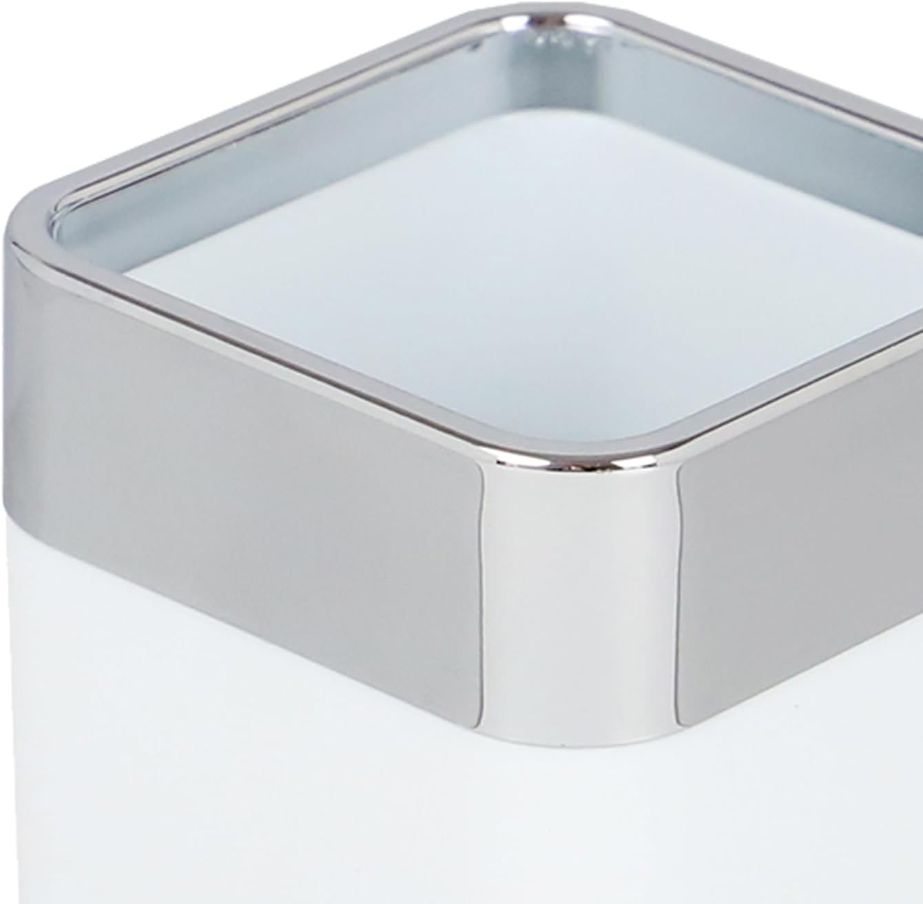 Home Basics Square Matte White with Chrome Trimmed Top Band Bathroom Accessory Cup 10 oz. ABS Break Resistant Plastic | Rounded Corners, Multi-Use Tumbler