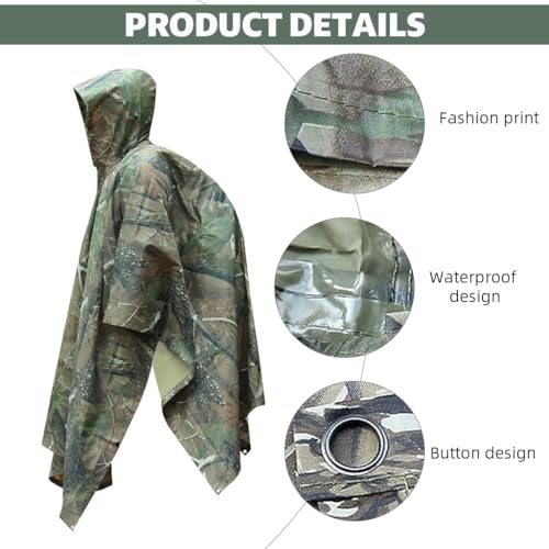 Image of GUSTAVE Camping Rain Poncho for Adults Lightweight Waterproof Outdoor Raincoat with Stylish Prints, Packable 3 in1 Design for Hiking, Camping, Travel, and Scooter Riding