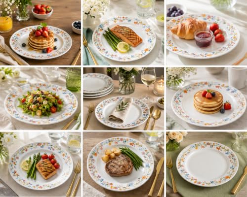 Image of Bodhi House Premium Porcelain Dinner Plates Set of 4 | Floral Vine Design | Durable, Microwave & Dishwasher Safe | for Everyday Use & Home, Dining, Kitchen & Gifting