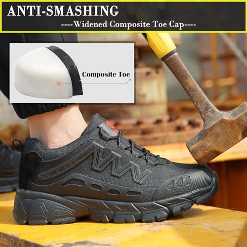 Nutropa Steel Toe Shoes for Men & Women, Super Lightweight Work and Safety Shoes Indestructible Construction Work Sneakers,Black 10 Women/8.5 Men | Image 1