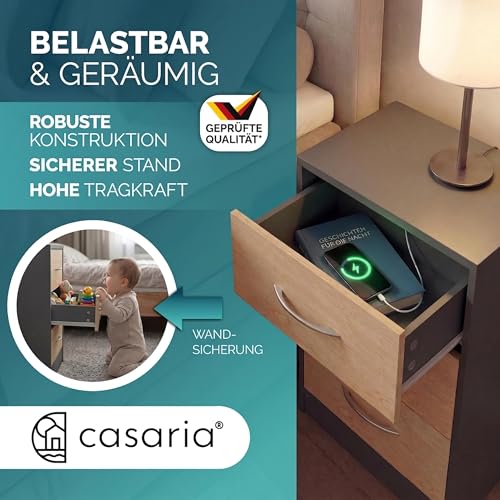 CASARIA Nachttisch mit 3 Schubladen Holz Grau – Ansicht 5