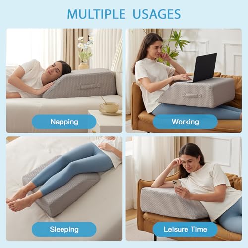 Leg Pillow Elevation Blood Circulation, Leg Wedge for Elevation for Swelling, Leg Elevating Pillow for After Surgery, Memory Foam Foot Knee Pillow for Back Sleeping 24×22×8 Inch Grey