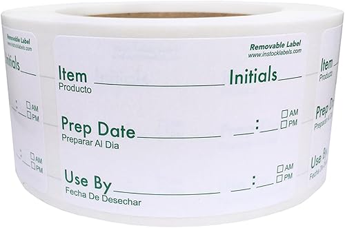 Etiquetas de vida útil extraíbles para uso en rotación de alimentos por preparación de alimentos 2 x 3 pulgadas, 500 calcomanías adhesivas
