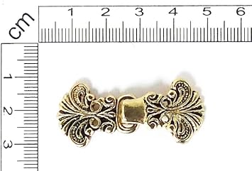 Metal Frogs Button Sew On Closures Clasp Clip Hook & Eye Fastener Sewing Renaissance Costumes Cloak Cape Jacket - Paisley Fan Design- Antique Gold- 3 Pairs/pk
