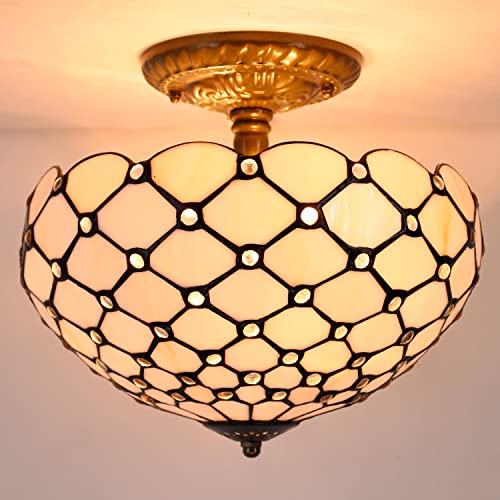 Image of WERFACTORY Tiffany Ceiling Light Fixture 12 Inch Semi Flush Mount Lamp