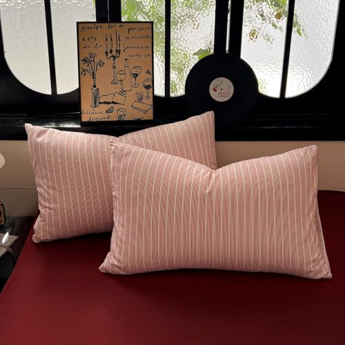 Image of Striped Duvet Cover Set Twin Size Red White Stripes Bedding Set