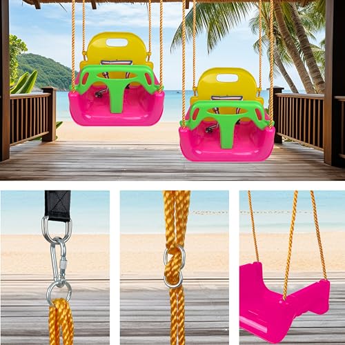 Miniatura 4 de Kinspory Columpio Infantil 3 En 1, Asiento De Bebé Ajustable, Columpio De Jardín Para Niños, Interior Y Exterior Rosa Oscuro