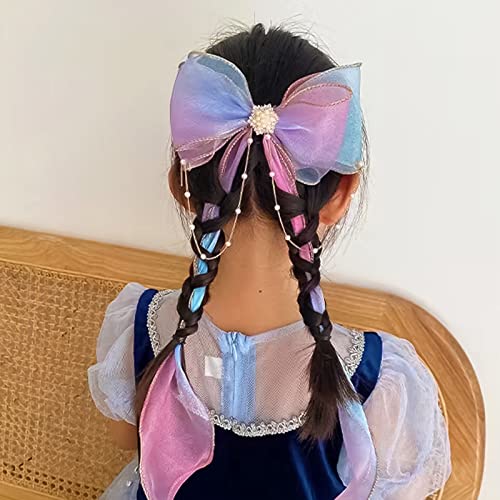 2 Pcs Colorful Ribbon Hair Bows For Girls Princess Hair Bows Alligator Clips Hair Accessories Rainbow Bows For Girls Toddlers, Christmas Decorations Gift Headdress Hair Band Set, Baby Teen Girl Stuff #TOP2