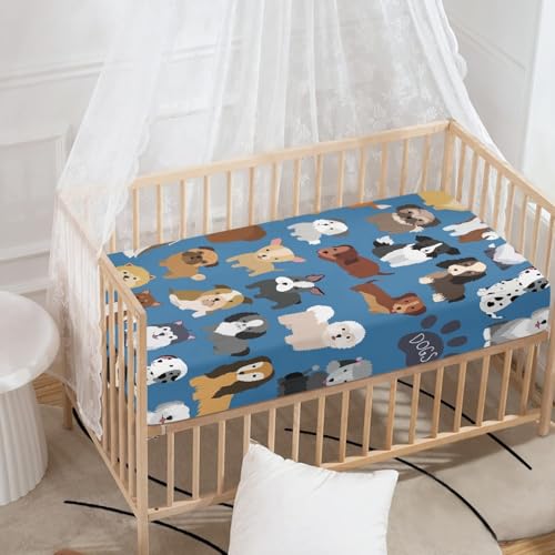 Image of Cute Dog Funny Animal Baby Crib Sheets for Boys Girls Fitted Crib Sheets Kid Crib Fitted Sheets Crib Cover Single Pack 28 inchx52 inch