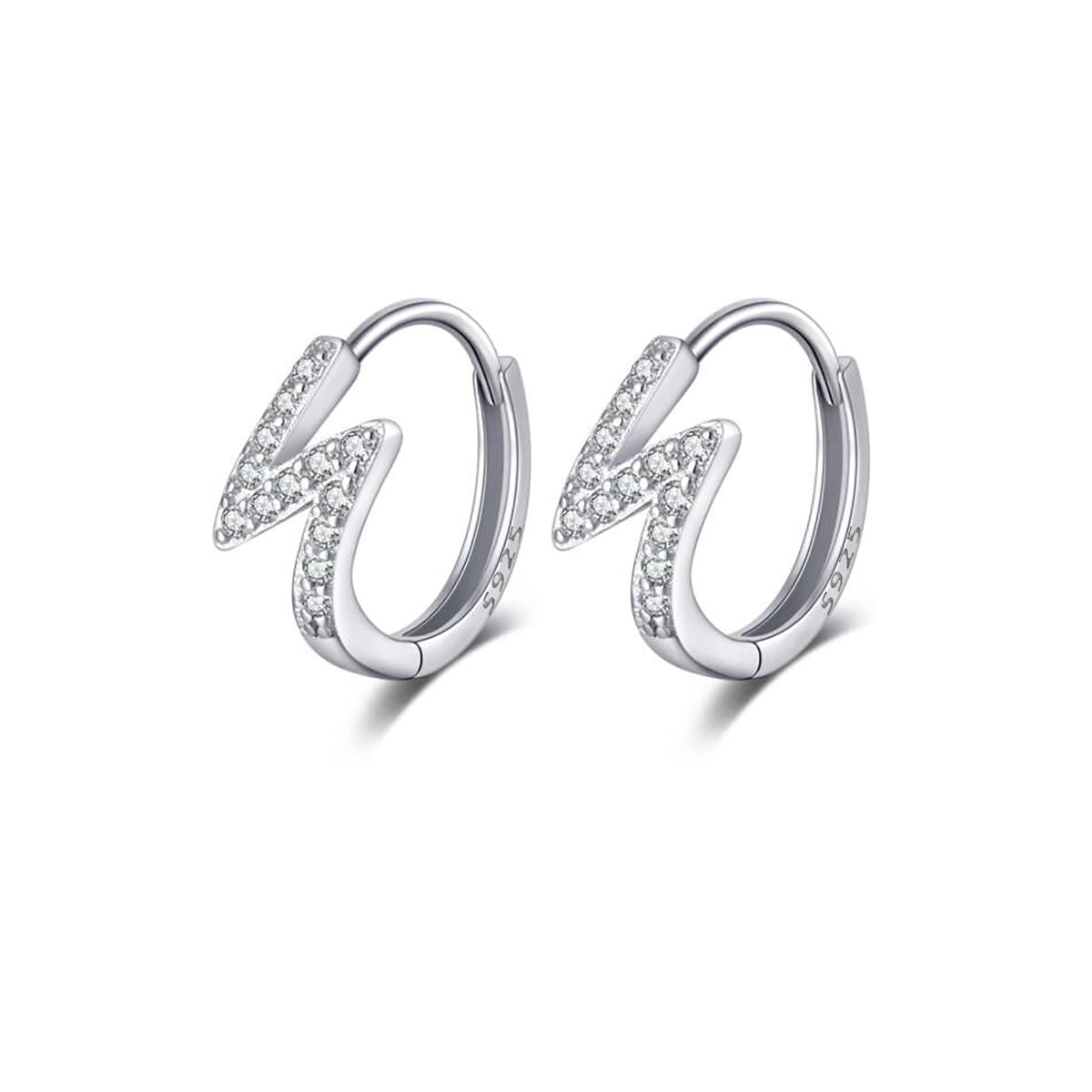Reffeer Solid 925 Sterling Silver Lightning Bolt Earrings Hoops for Women Girls Sparkling CZ Hoop Earrings Huggies